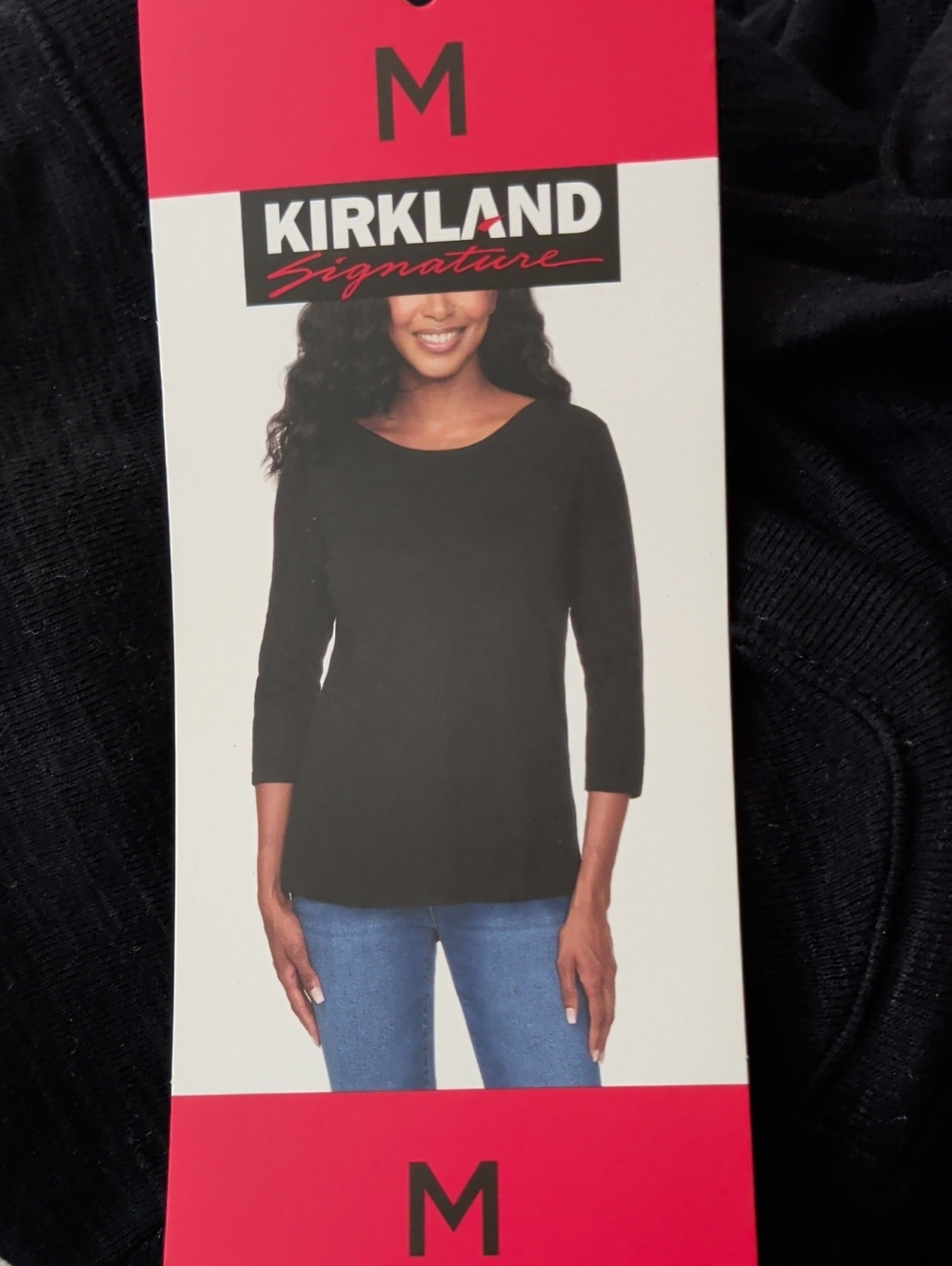 NWT Kirkland Signature Women's 3/4 Sleeve Slub Tee Black - Picture 2 of 3